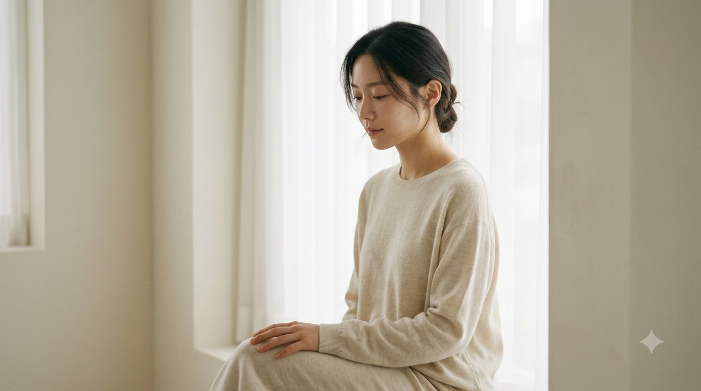 창가 자연광 아래 스킨케어를 즐기는 모습